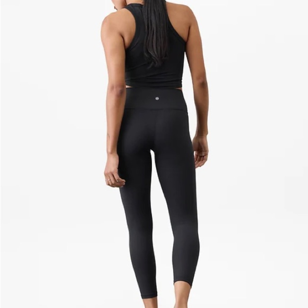 Athleta Black High-Rise Leggings. Cropped at ankle